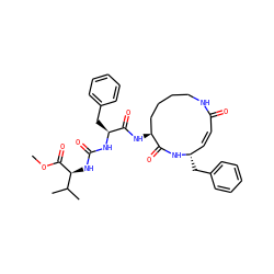 COC(=O)[C@@H](NC(=O)N[C@@H](Cc1ccccc1)C(=O)N[C@H]1CCCCNC(=O)/C=C/[C@H](Cc2ccccc2)NC1=O)C(C)C ZINC000473124859
