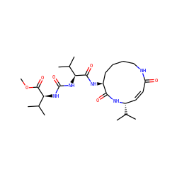 COC(=O)[C@@H](NC(=O)N[C@H](C(=O)N[C@H]1CCCCNC(=O)/C=C/[C@H](C(C)C)NC1=O)C(C)C)C(C)C ZINC000473120551