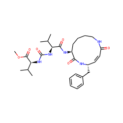 COC(=O)[C@@H](NC(=O)N[C@H](C(=O)N[C@H]1CCCCNC(=O)/C=C/[C@H](Cc2ccccc2)NC1=O)C(C)C)C(C)C ZINC000473118725