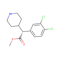 COC(=O)[C@@H](c1ccc(Cl)c(Cl)c1)C1CCNCC1 ZINC000096914794