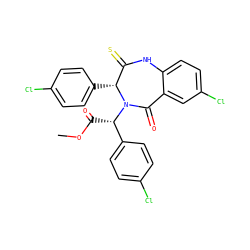 COC(=O)[C@@H](c1ccc(Cl)cc1)N1C(=O)c2cc(Cl)ccc2NC(=S)[C@H]1c1ccc(Cl)cc1 ZINC000084687662