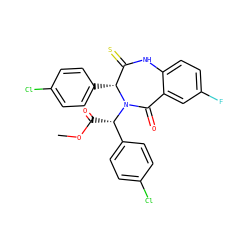 COC(=O)[C@@H](c1ccc(Cl)cc1)N1C(=O)c2cc(F)ccc2NC(=S)[C@H]1c1ccc(Cl)cc1 ZINC000084687355