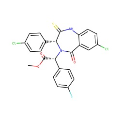 COC(=O)[C@@H](c1ccc(F)cc1)N1C(=O)c2cc(Cl)ccc2NC(=S)[C@H]1c1ccc(Cl)cc1 ZINC000084690026