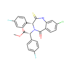 COC(=O)[C@@H](c1ccc(F)cc1)N1C(=O)c2ccc(Cl)cc2NC(=S)[C@H]1c1ccc(F)cc1 ZINC000084690022