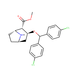 COC(=O)[C@@H]1[C@@H](OC(c2ccc(Cl)cc2)c2ccc(Cl)cc2)C[C@H]2CC[C@H]1N2C ZINC000100761153