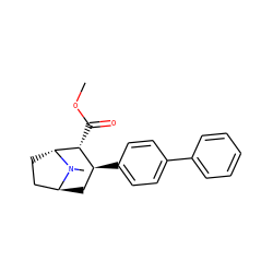COC(=O)[C@@H]1[C@@H](c2ccc(-c3ccccc3)cc2)C[C@H]2CC[C@H]1N2C ZINC000100921383