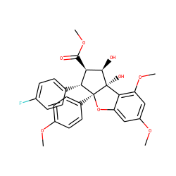COC(=O)[C@@H]1[C@@H](c2ccc(F)cc2)[C@]2(c3ccc(OC)cc3)Oc3cc(OC)cc(OC)c3[C@]2(O)[C@@H]1O ZINC000095598818
