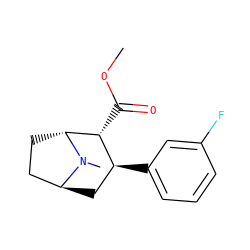 COC(=O)[C@@H]1[C@@H](c2cccc(F)c2)C[C@H]2CC[C@H]1N2C ZINC000100739486