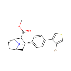 COC(=O)[C@@H]1[C@H](c2ccc(-c3cscc3Br)cc2)C[C@H]2CC[C@H]1N2C ZINC000101031422