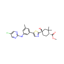 COC(=O)[C@@H]1CC[C@](O)(c2ncc(-c3cc(C)cc(Nc4ncc(Cl)cn4)c3)s2)CC1(C)C ZINC000117801885