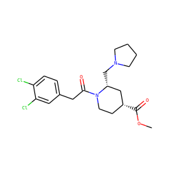 COC(=O)[C@@H]1CCN(C(=O)Cc2ccc(Cl)c(Cl)c2)[C@H](CN2CCCC2)C1 ZINC000013449258