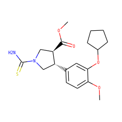 COC(=O)[C@@H]1CN(C(N)=S)C[C@H]1c1ccc(OC)c(OC2CCCC2)c1 ZINC000026159760