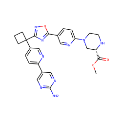 COC(=O)[C@@H]1CN(c2ccc(-c3nc(C4(c5ccc(-c6cnc(N)nc6)nc5)CCC4)no3)cn2)CCN1 ZINC000096175443