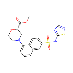 COC(=O)[C@@H]1CN(c2cccc3cc(S(=O)(=O)Nc4ncns4)ccc23)CCO1 ZINC000206127532