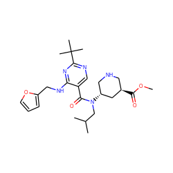 COC(=O)[C@@H]1CNC[C@@H](N(CC(C)C)C(=O)c2cnc(C(C)(C)C)nc2NCc2ccco2)C1 ZINC000147302553