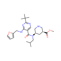 COC(=O)[C@@H]1CNC[C@H](N(CC(C)C)C(=O)c2cnc(C(C)(C)C)nc2NCc2ccco2)C1 ZINC000147302128