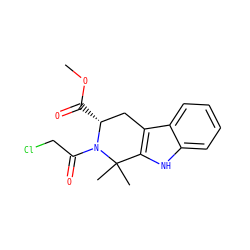 COC(=O)[C@@H]1Cc2c([nH]c3ccccc23)C(C)(C)N1C(=O)CCl ZINC000004029308