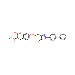 COC(=O)[C@@H]1Cc2ccc(OCCc3nc(-c4ccc(-c5ccccc5)cc4)oc3C)cc2OC1=O ZINC000040849189
