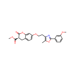 COC(=O)[C@@H]1Cc2ccc(OCCc3nc(-c4cccc(OC)c4)oc3C)cc2OC1=O ZINC000040392810