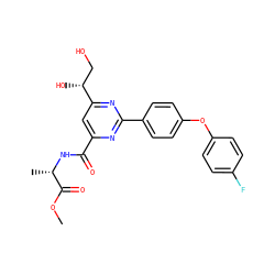 COC(=O)[C@H](C)NC(=O)c1cc([C@H](O)CO)nc(-c2ccc(Oc3ccc(F)cc3)cc2)n1 ZINC000147828395