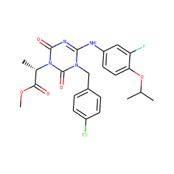 COC(=O)[C@H](C)n1c(=O)nc(Nc2ccc(OC(C)C)c(F)c2)n(Cc2ccc(Cl)cc2)c1=O ZINC000200508585