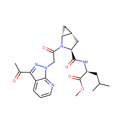 COC(=O)[C@H](CC(C)C)NC(=O)[C@@H]1C[C@H]2C[C@H]2N1C(=O)Cn1nc(C(C)=O)c2cccnc21 ZINC000143872115