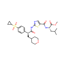 COC(=O)[C@H](CC(C)C)NC(=O)c1cnc(NC(=O)[C@@H](CC2CCOCC2)c2ccc(S(=O)(=O)C3CC3)cc2)s1 ZINC000169320869