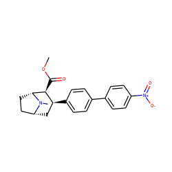COC(=O)[C@H]1[C@@H](c2ccc(-c3ccc([N+](=O)[O-])cc3)cc2)C[C@@H]2CC[C@H]1N2C ZINC000029474456