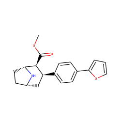 COC(=O)[C@H]1[C@@H](c2ccc(-c3ccco3)cc2)C[C@@H]2CC[C@H]1N2 ZINC000028566145