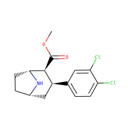 COC(=O)[C@H]1[C@@H](c2ccc(Cl)c(Cl)c2)C[C@@H]2CC[C@H]1N2 ZINC000005997305