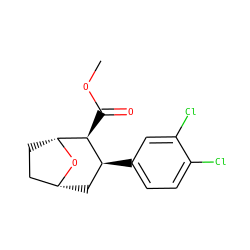 COC(=O)[C@H]1[C@@H](c2ccc(Cl)c(Cl)c2)C[C@@H]2CC[C@H]1O2 ZINC000013764429