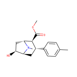 COC(=O)[C@H]1[C@H](c2ccc(C)cc2)C[C@H]2[C@@H](O)C[C@H]1N2C ZINC000103021183