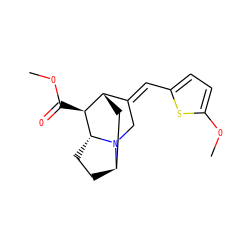 COC(=O)[C@H]1[C@H]2C[C@H]3CC[C@H]1N3C/C2=C\c1ccc(OC)s1 ZINC000253837709