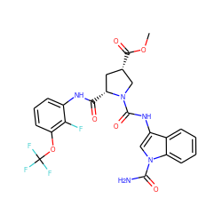 COC(=O)[C@H]1C[C@@H](C(=O)Nc2cccc(OC(F)(F)F)c2F)N(C(=O)Nc2cn(C(N)=O)c3ccccc23)C1 ZINC000148199816