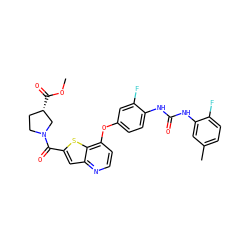 COC(=O)[C@H]1CCN(C(=O)c2cc3nccc(Oc4ccc(NC(=O)Nc5cc(C)ccc5F)c(F)c4)c3s2)C1 ZINC000220020287