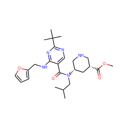 COC(=O)[C@H]1CNC[C@@H](N(CC(C)C)C(=O)c2cnc(C(C)(C)C)nc2NCc2ccco2)C1 ZINC000147302772