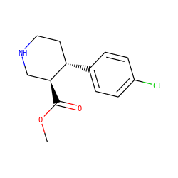 COC(=O)[C@H]1CNCC[C@@H]1c1ccc(Cl)cc1 ZINC000013475000