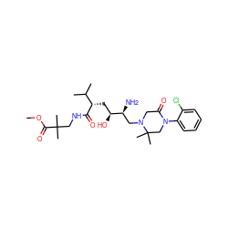 COC(=O)C(C)(C)CNC(=O)[C@@H](C[C@H](O)[C@@H](N)CN1CC(=O)N(c2ccccc2Cl)CC1(C)C)C(C)C ZINC000096270506