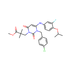 COC(=O)C(C)(C)Cn1c(=O)cc(Nc2ccc(OC(C)C)c(F)c2)n(Cc2ccc(Cl)cc2)c1=O ZINC000200068309