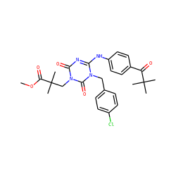 COC(=O)C(C)(C)Cn1c(=O)nc(Nc2ccc(C(=O)C(C)(C)C)cc2)n(Cc2ccc(Cl)cc2)c1=O ZINC000200510394