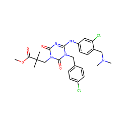 COC(=O)C(C)(C)Cn1c(=O)nc(Nc2ccc(CN(C)C)c(Cl)c2)n(Cc2ccc(Cl)cc2)c1=O ZINC000200514402