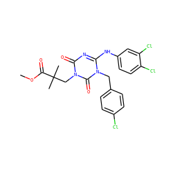 COC(=O)C(C)(C)Cn1c(=O)nc(Nc2ccc(Cl)c(Cl)c2)n(Cc2ccc(Cl)cc2)c1=O ZINC000200517498
