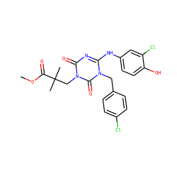 COC(=O)C(C)(C)Cn1c(=O)nc(Nc2ccc(O)c(Cl)c2)n(Cc2ccc(Cl)cc2)c1=O ZINC000200513736