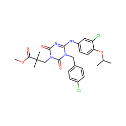 COC(=O)C(C)(C)Cn1c(=O)nc(Nc2ccc(OC(C)C)c(Cl)c2)n(Cc2ccc(Cl)cc2)c1=O ZINC000200519952