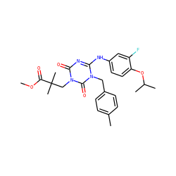 COC(=O)C(C)(C)Cn1c(=O)nc(Nc2ccc(OC(C)C)c(F)c2)n(Cc2ccc(C)cc2)c1=O ZINC000200508670