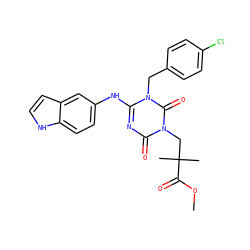 COC(=O)C(C)(C)Cn1c(=O)nc(Nc2ccc3[nH]ccc3c2)n(Cc2ccc(Cl)cc2)c1=O ZINC000200528482