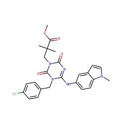 COC(=O)C(C)(C)Cn1c(=O)nc(Nc2ccc3c(ccn3C)c2)n(Cc2ccc(Cl)cc2)c1=O ZINC000200522851
