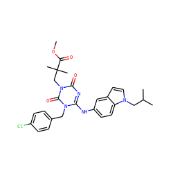 COC(=O)C(C)(C)Cn1c(=O)nc(Nc2ccc3c(ccn3CC(C)C)c2)n(Cc2ccc(Cl)cc2)c1=O ZINC000200510568