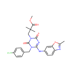 COC(=O)C(C)(C)Cn1c(=O)nc(Nc2ccc3nc(C)oc3c2)n(Cc2ccc(Cl)cc2)c1=O ZINC000200526135