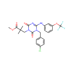 COC(=O)C(C)(C)Cn1c(=O)nc(Nc2cccc(OC(F)(F)F)c2)n(Cc2ccc(Cl)cc2)c1=O ZINC000200527562